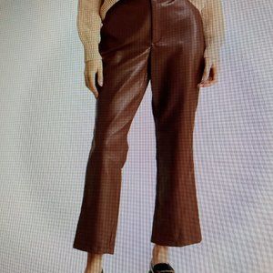 Avec Les Filles Brown Faux Leather Cropped Wide Leg Pants, Size M